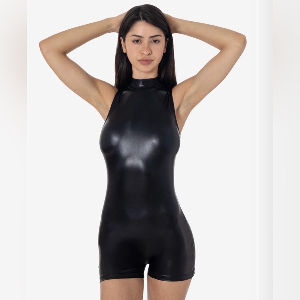 Los Angeles Apparel Black Shiny Sleeveless Romper